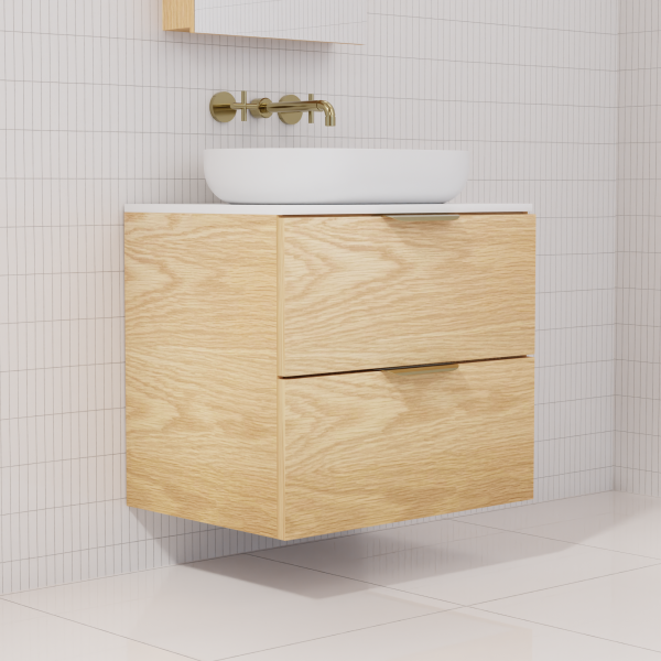 FABF Odesa Timber Veneer Vanity 600mm Vanity, American White Oak / Add Top + Basin