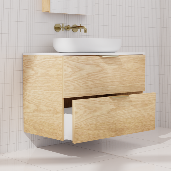 FABF Odesa Timber Veneer Vanity 750mm Vanity, American White Oak / Add Top + Basin