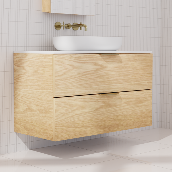 FABF Odesa Timber Veneer Vanity 900mm Vanity, American White Oak / Add Top + Basin