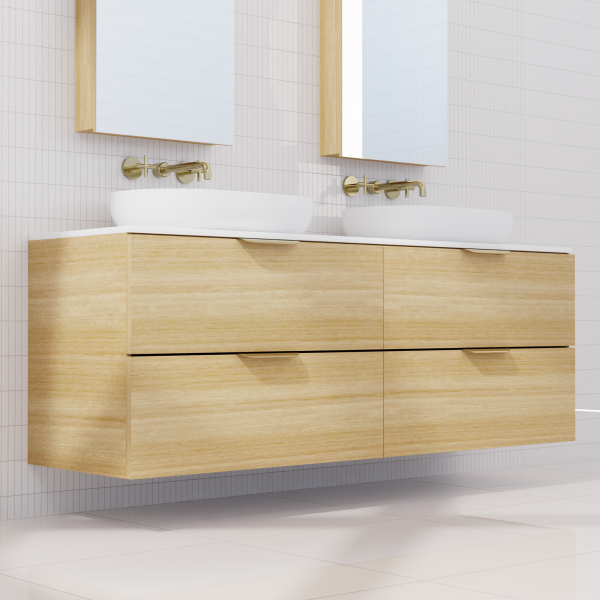 FABF Odesa Timber Veneer Vanity 1500mm Vanity, Light Oak / Add Top + Basin