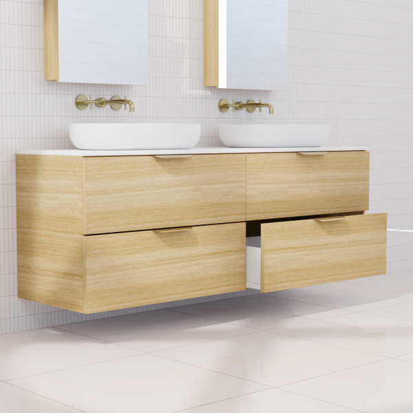 FABF Odesa Timber Veneer Vanity 1500mm Vanity, Light Oak / Add Top + Basin