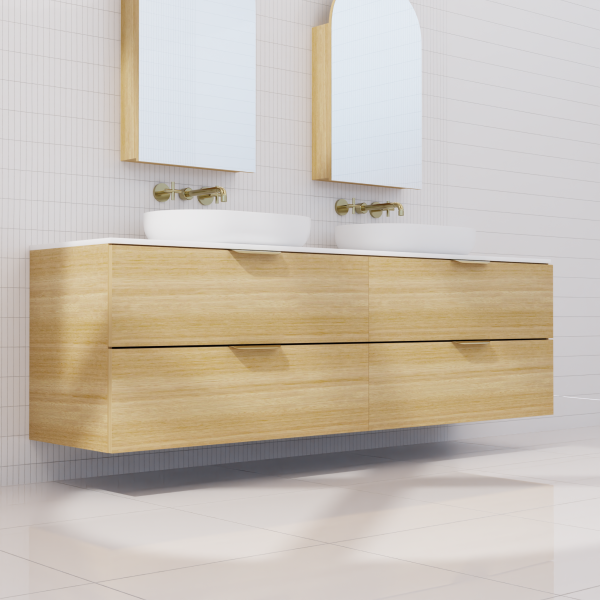 FABF Odesa Timber Veneer Vanity 1800mm Vanity, Light Oak / Add Top + Basin