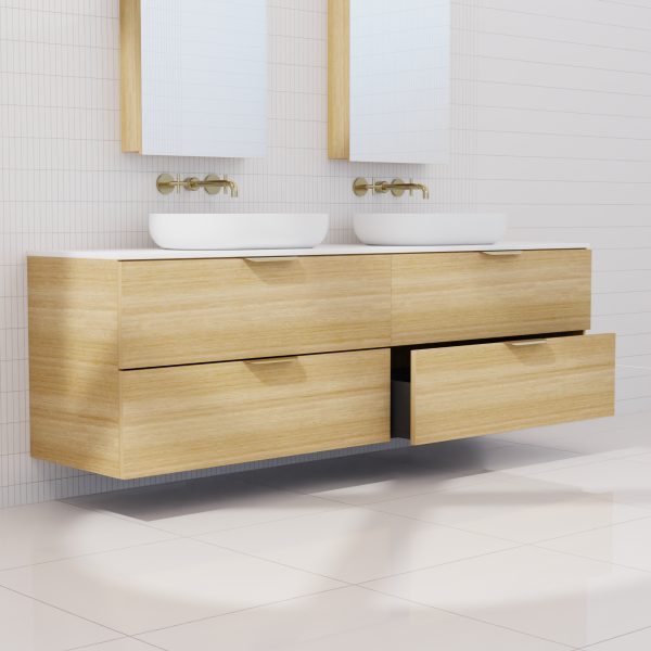 FABF Odesa Timber Veneer Vanity 1800mm Vanity, Light Oak / Add Top + Basin