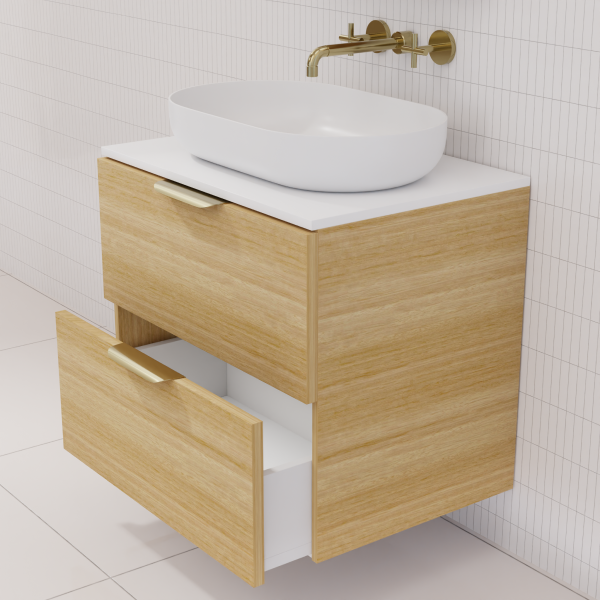FABF Odesa Timber Veneer Vanity 600mm Vanity, Light Oak / Add Top + Basin