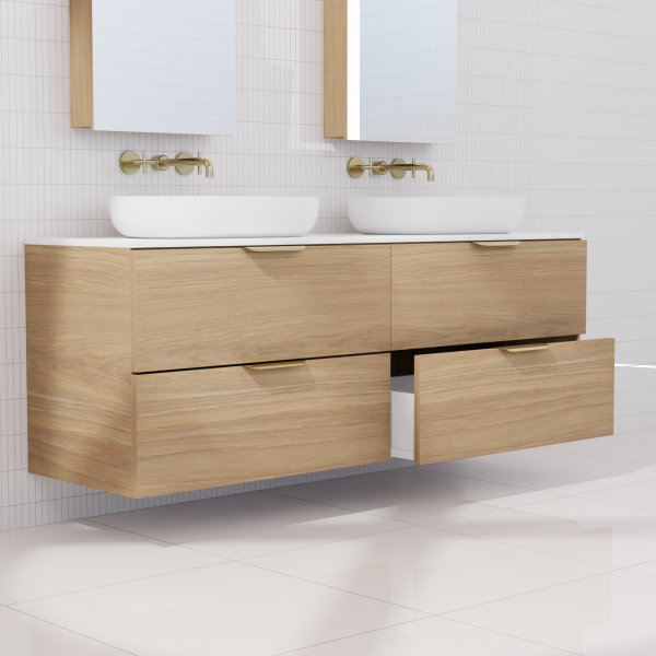 FABF Odesa Timber Veneer Vanity 1500mm Vanity, Prime Oak / Add Top + Basin