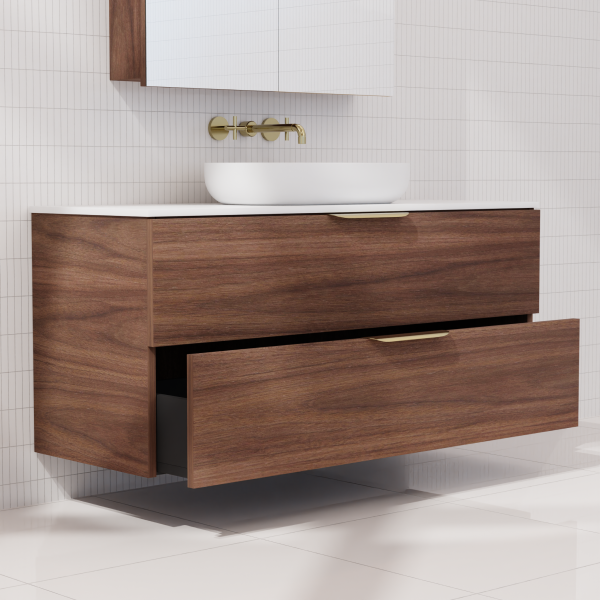FABF Odesa Timber Veneer Vanity 1200mm Vanity, Walnut / Add Top + Basin
