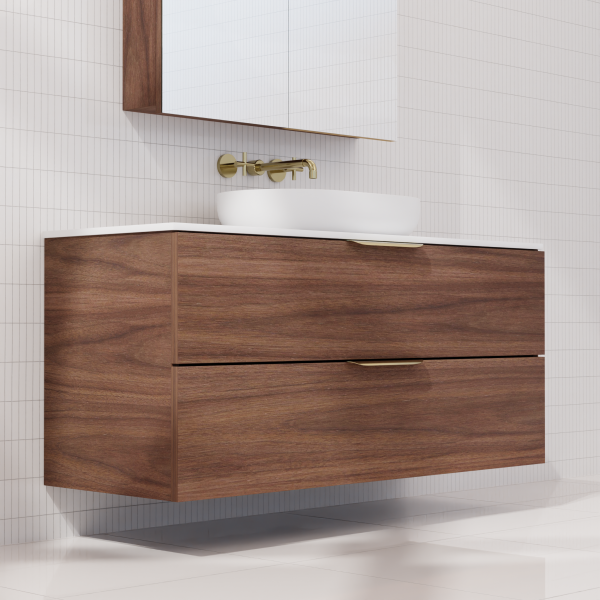 FABF Odesa Timber Veneer Vanity 1200mm Vanity, Walnut / Add Top + Basin