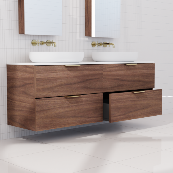 FABF Odesa Timber Veneer Vanity 1500mm Vanity, Walnut / Add Top + Basin