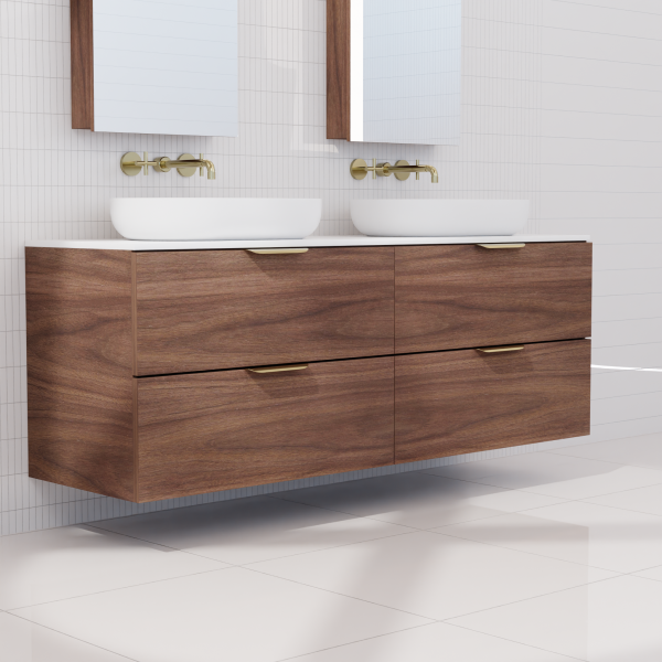 FABF Odesa Timber Veneer Vanity 1500mm Vanity, Walnut / Add Top + Basin