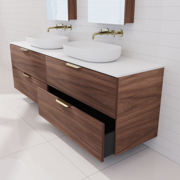 FABF Odesa Timber Veneer Vanity 1800mm Vanity, Walnut / Add Top + Basin