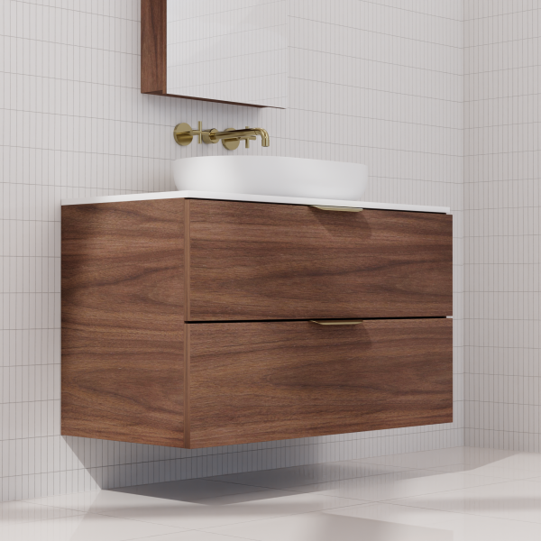 FABF Odesa Timber Veneer Vanity 900mm Vanity, Walnut / Add Top + Basin
