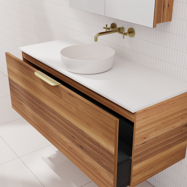 FABF Zoe Timber Veneer Vanity 1200mm Vanity, Blackbutt / Add Top + Basin