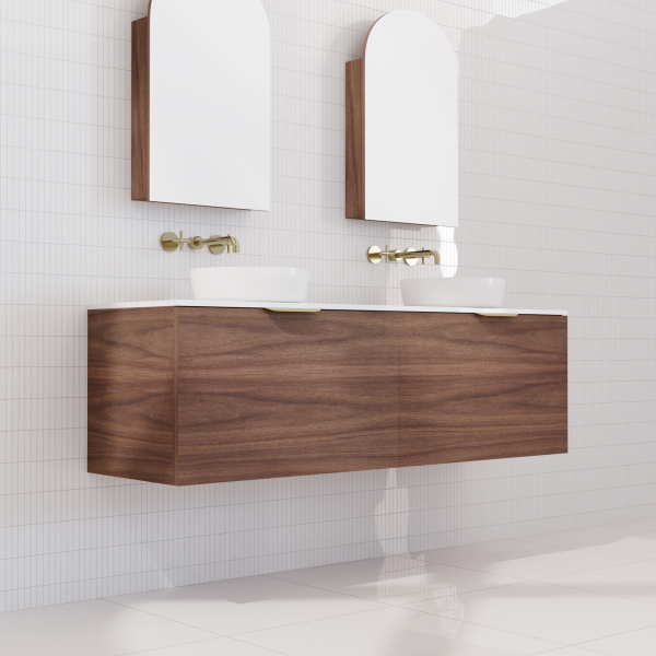 FABF Zoe Timber Veneer Vanity 1500mm Vanity, Walnut / Add Top + Basin