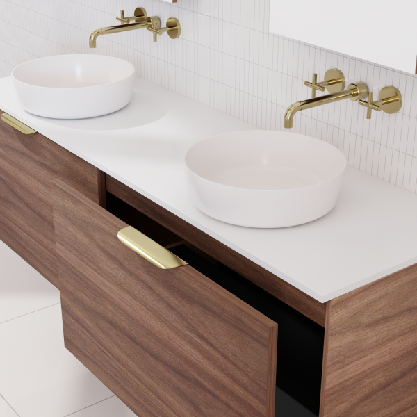 FABF Zoe Timber Veneer Vanity 1500mm Vanity, Walnut / Add Top + Basin