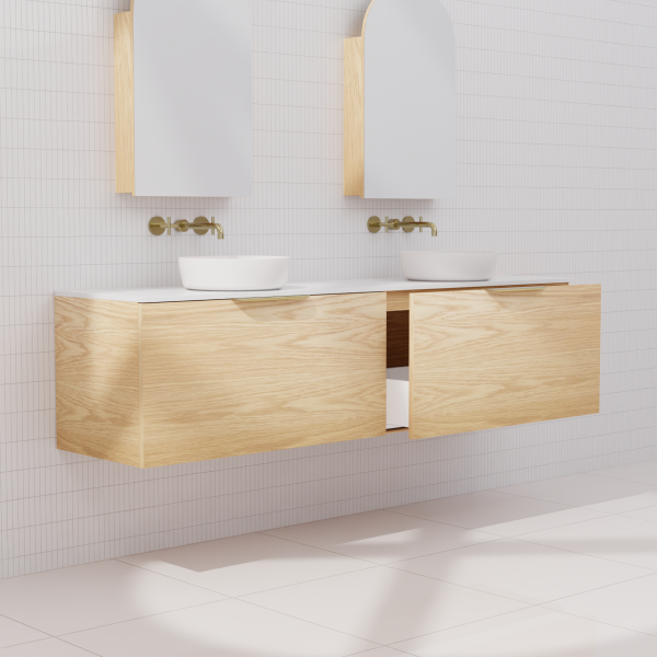 FABF Zoe Timber Veneer Vanity 1800mm Vanity, American White Oak / Add Top + Basin