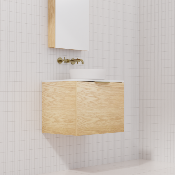 FABF Zoe Timber Veneer Vanity 600mm Vanity, American White Oak / Add Top + Basin
