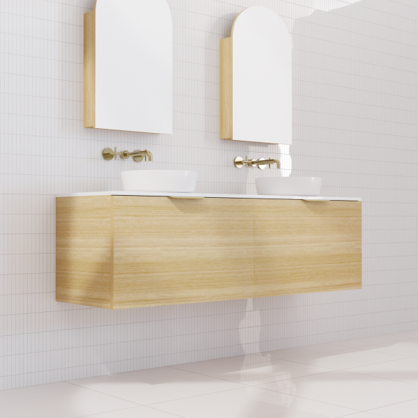 FABF Zoe Timber Veneer Vanity 1500mm Vanity, Light Oak / Add Top + Basin