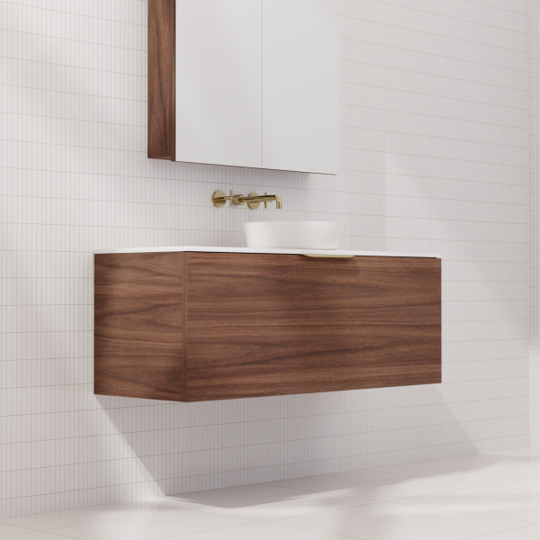 FABF Zoe Timber Veneer Vanity 1200mm Vanity, Walnut / Add Top + Basin