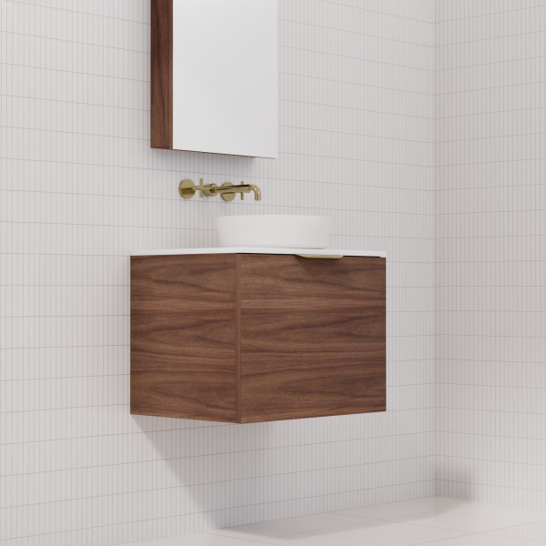 FABF Zoe Timber Veneer Vanity 600mm Vanity, Walnut / Add Top + Basin