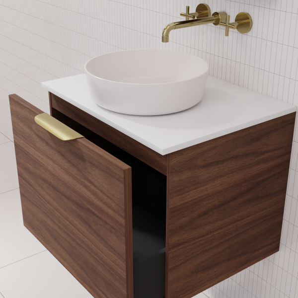 FABF Zoe Timber Veneer Vanity 600mm Vanity, Walnut / Add Top + Basin