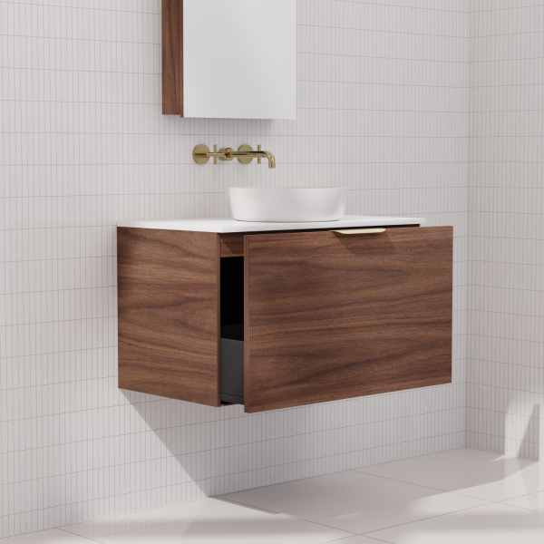 FABF Zoe Timber Veneer Vanity 750mm Vanity, Walnut / Add Top + Basin