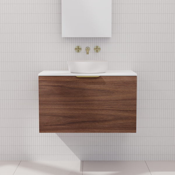 FABF Zoe Timber Veneer Vanity 750mm Vanity, Walnut / Add Top + Basin