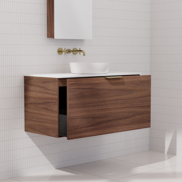 FABF Zoe Timber Veneer Vanity 900mm Vanity, Walnut / Add Top + Basin