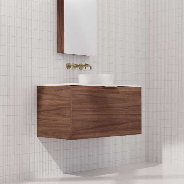 FABF Zoe Timber Veneer Vanity 900mm Vanity, Walnut / Add Top + Basin