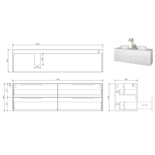 FABF Verona 1800mm Wall Hung Matte White Vanity, Add Top + Basin/s