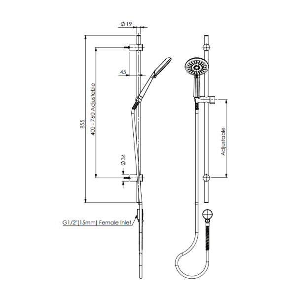 Greens Rocco Adjustable Rail Shower - Brushed Nickel