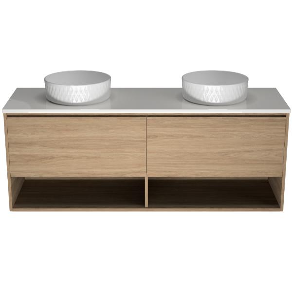 Timberline Kansas 1500mm Double Bowl Wall Hung Vanity with SilkSurface Top