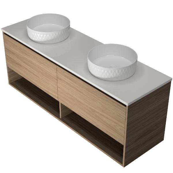 Timberline Kansas 1500mm Double Bowl Wall Hung Vanity with SilkSurface Top