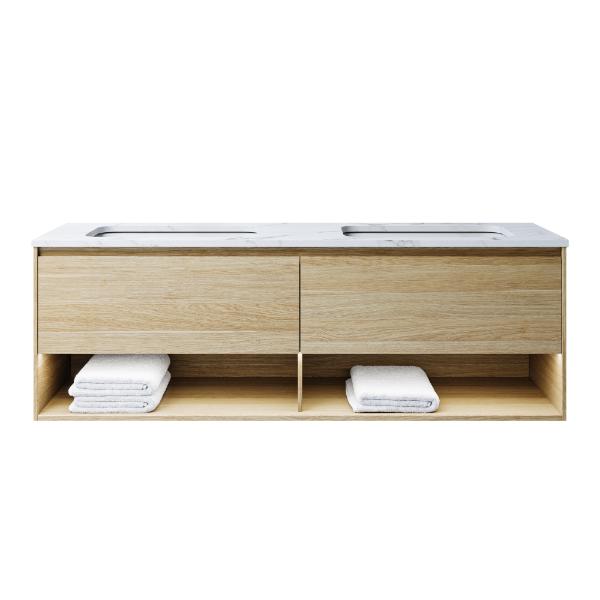 Timberline Kansas 1500mm Double Bowl Wall Hung Vanity with SilkSurface Top
