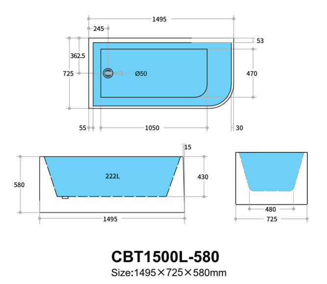 KDK Corner CBT6 Freestanding Bath, White Gloss 1500/1700 Bathware Direct