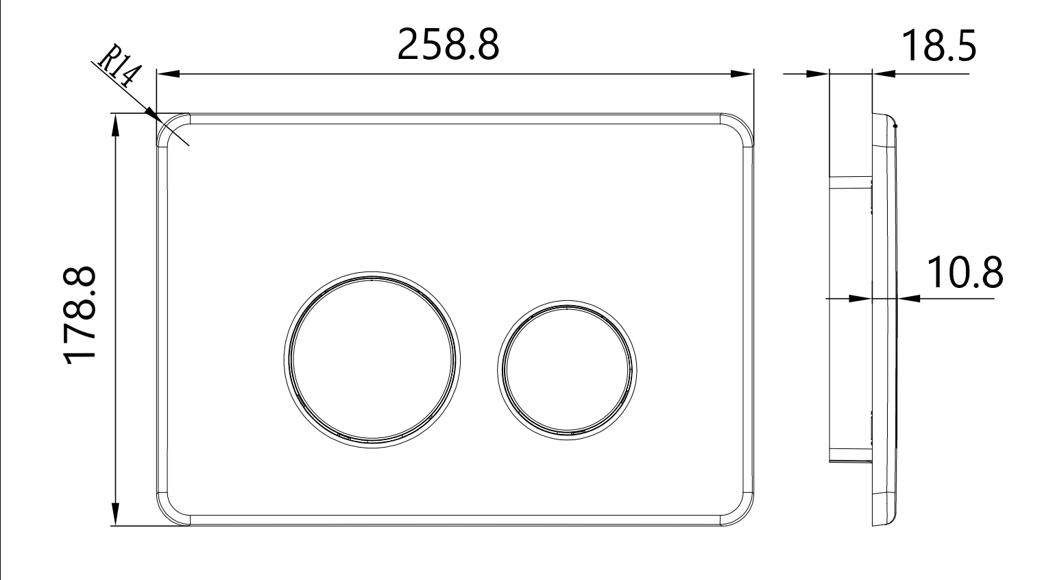 R&T In Wall Package - Houston Raised Height Pan, Inwall Cistern and Lexy Round Stainless Steel Button