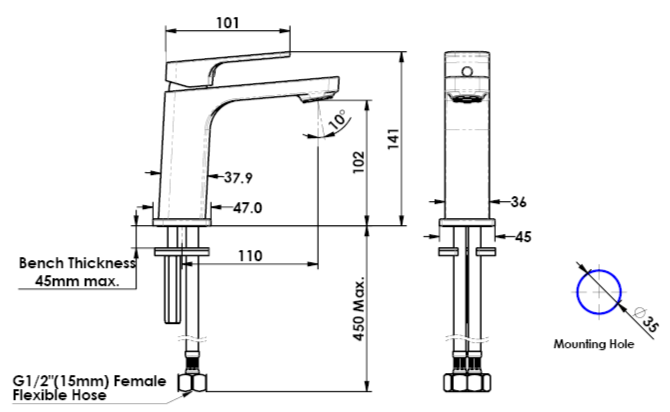 Greens Swept Basin Mixer - Brushed Copper
