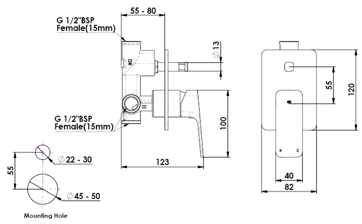 Greens Swept Shower Mixer with Diverter - Brushed Copper