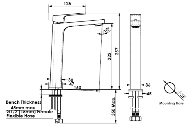 Greens Swept Tower Basin Mixer - Brushed Copper