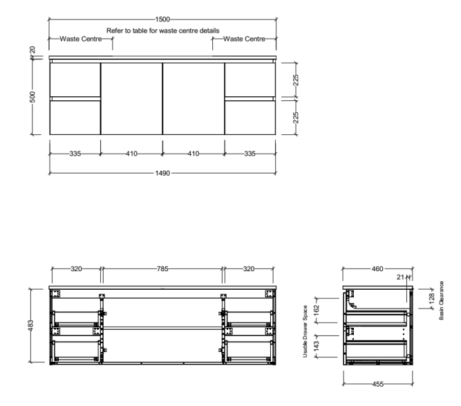 Nevada 1500mm Wall Hung Double Bowl Vanity with Moulded Top