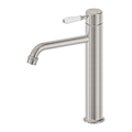 Nero York Straight Tall Basin Mixer With White Porcelain Lever Brushed Nickel NR692101a01BN image