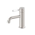 Nero York Straight Basin Mixer With White Porcelain Lever Brushed Nickel NR692101b01BN image