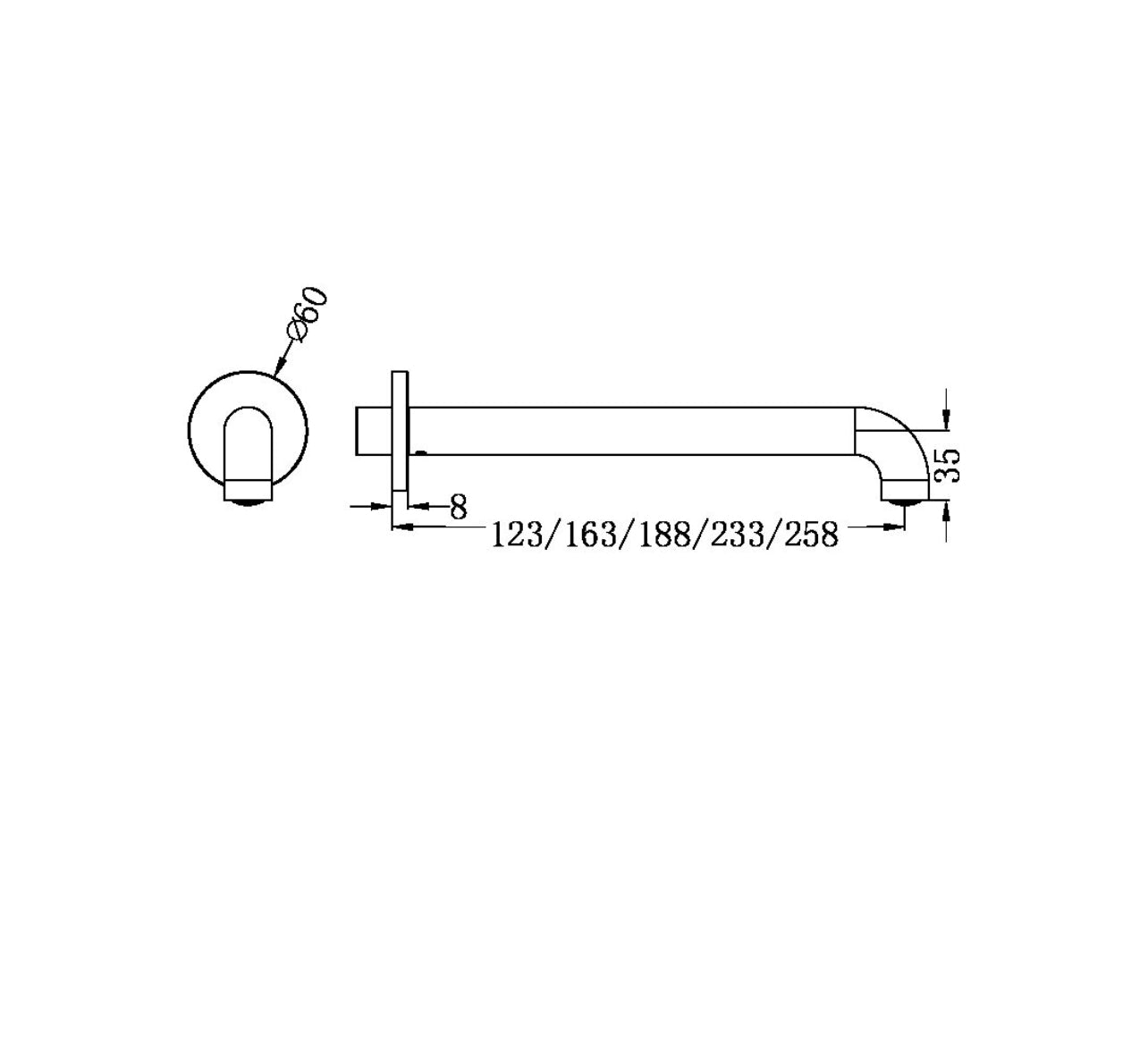 Nero Mecca Basin / Bath Spout 260mm  - Brushed Nickel / NR221903C260BN
