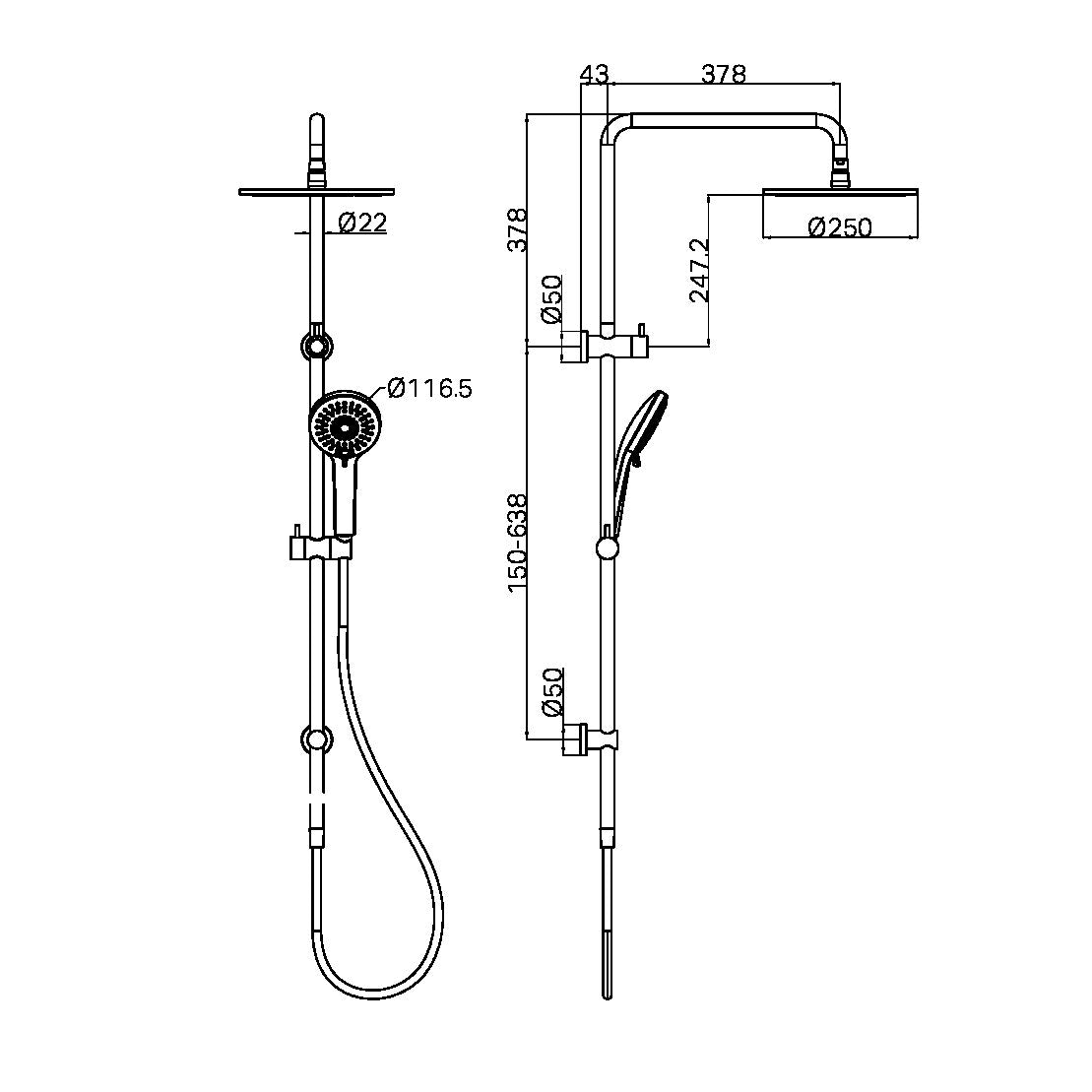 Nero Round Combination Overhead and Handshower on Column - Brushed Gold / NR250805dBG