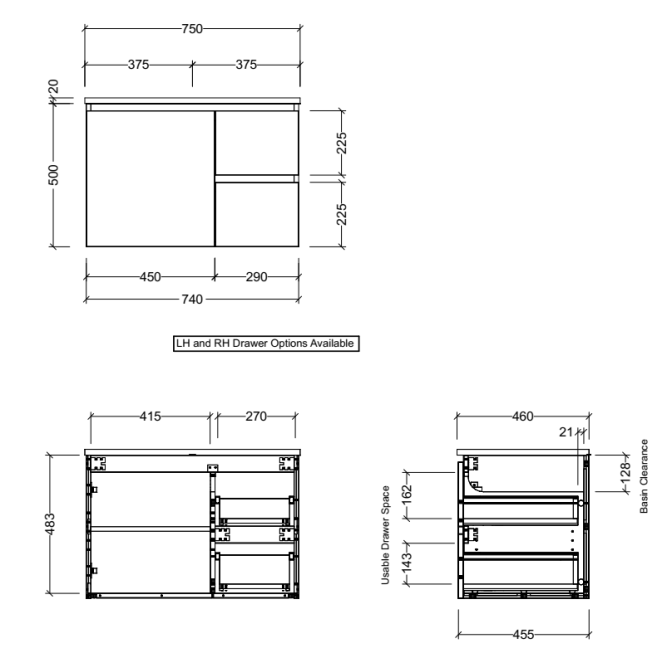 Nevada 750mm Wall Hung Vanity with Moulded Top