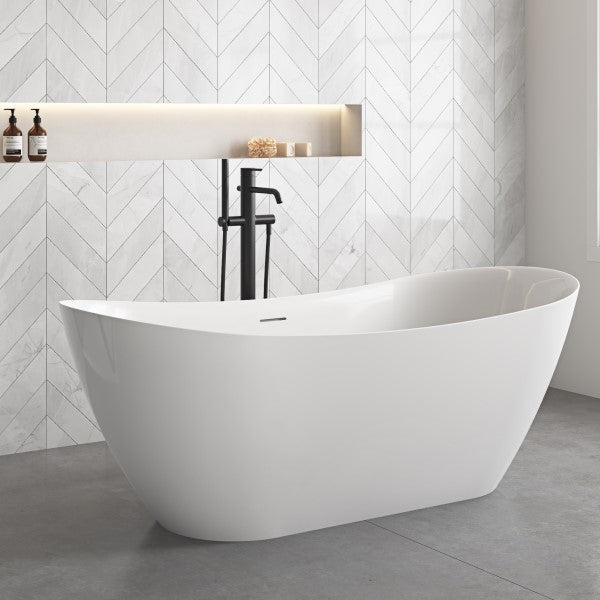 Oceano Luka Freestanding Bath 1500mm with Overflow, White Gloss