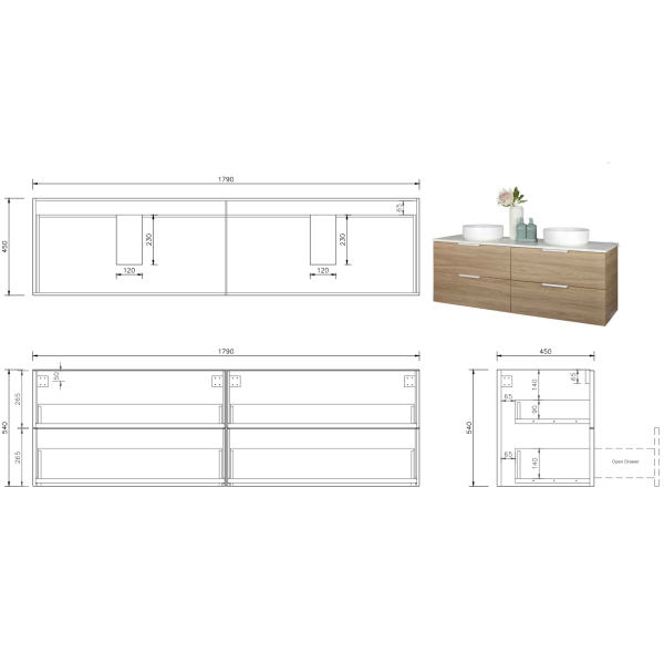 FABF Odesa Timber Veneer Vanity 1800mm Vanity, American White Oak / Add Top + Basin