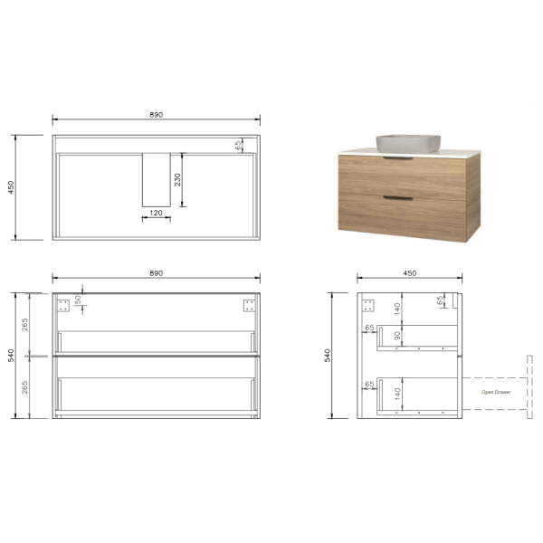 FABF Odesa Timber Veneer Vanity 900mm Vanity, Blackbutt / Add Top + Basin