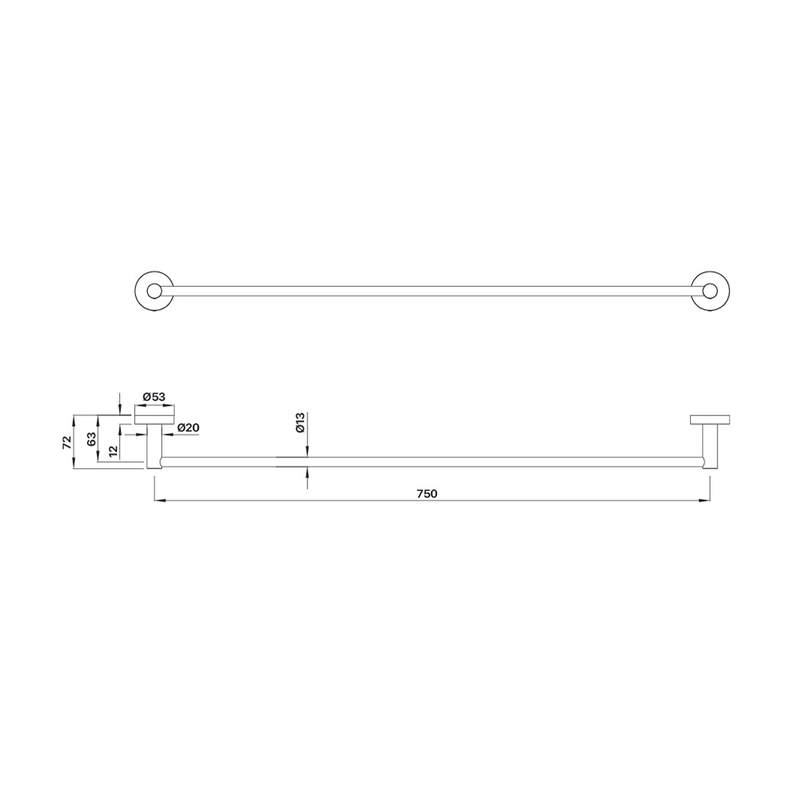 Radford 750mm Single Towel Rail - Brushed Gold