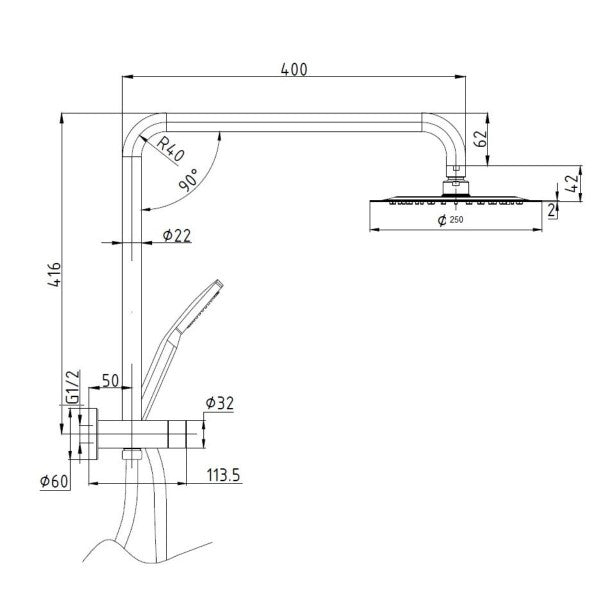 Redwood Short Combo Shower, Chrome