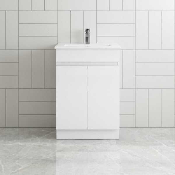 Thebe Compact 600mm Floorstanding Vanity, 1th White Gloss